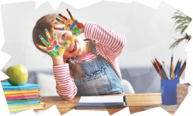 Childcare — Child Showing Her Hands with Paint in Waco, TX Childcare — Child Showing Her Hands with Paint in Waco, TX