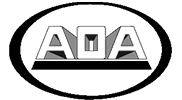 A black and white logo for ada in a circle.