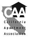 The logo for the california apartment association is black and white.