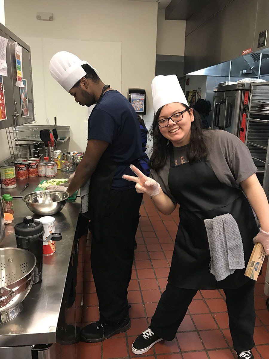working in kitchen
