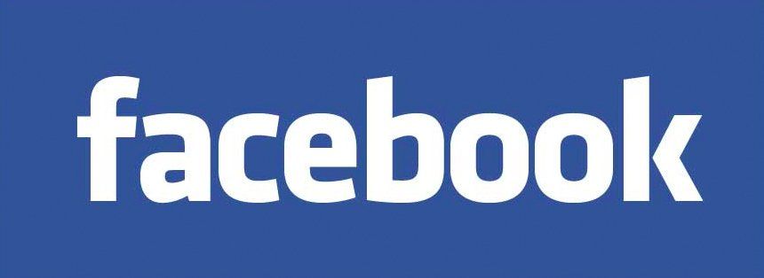 White Facebook wordmark on a blue background