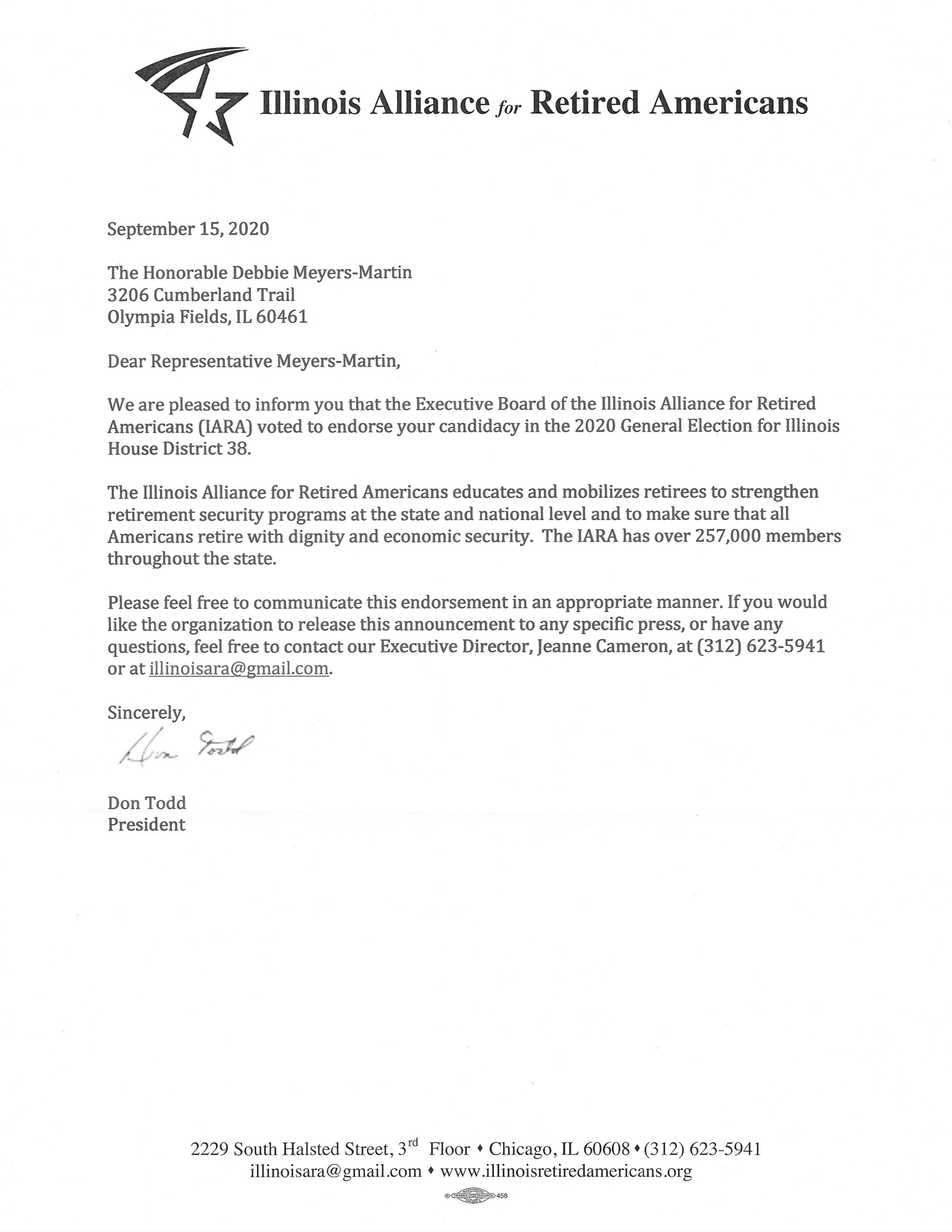 Scanned letter from Alliance of Retired Americans with logo and typed text on white page