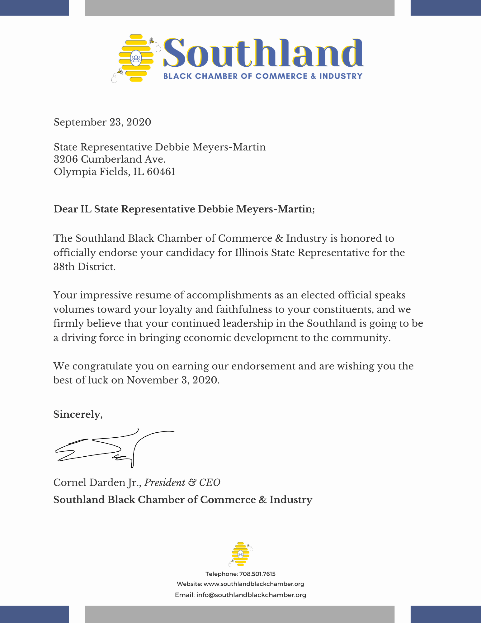 Southland letterhead with logo and a formal typed letter on white paper