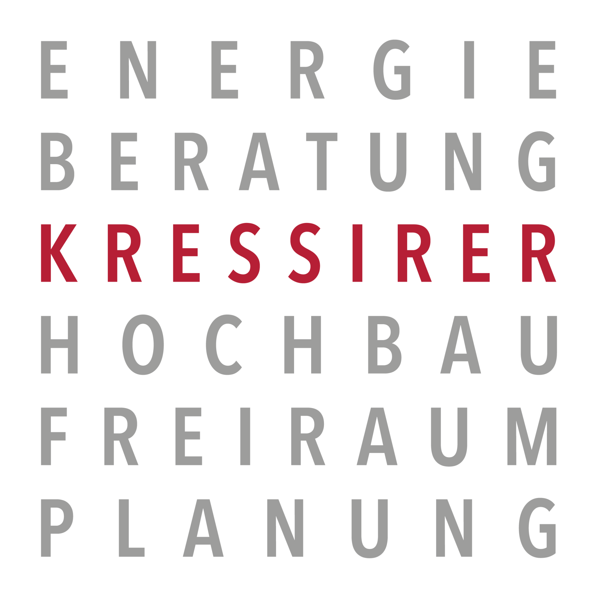 A logo for a company called energie beratung kressirer hochbau freiraum planning