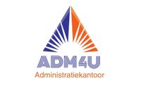 Logo voor ADM4U: een driehoek met blauwe en oranje segmenten en stralende lijnen; tekst 