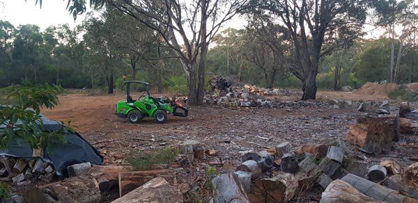 green tractor moving trees