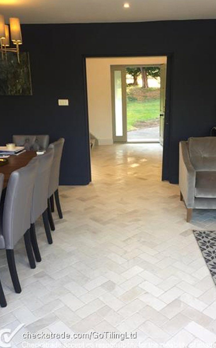 Tiled floor in dining room