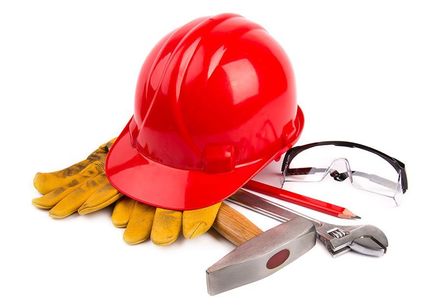 red helmet and work tools