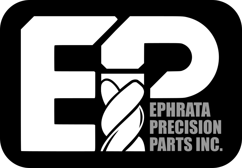 A black and white logo for ephrata precision parts inc.