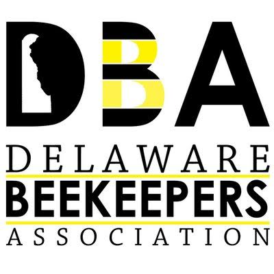 Delaware Beekeepers Association logo with black and yellow “DBA” and stacked text