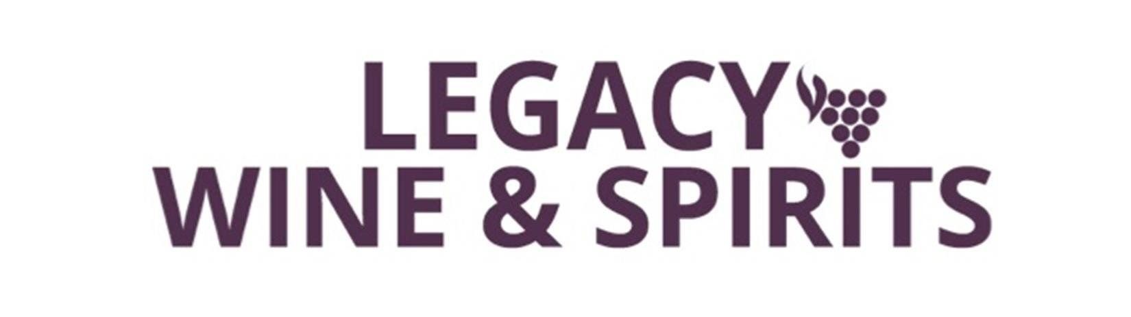 The logo for legacy wine and spirits shows a bunch of grapes.