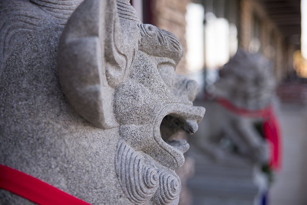 Traditional Japanese stone sculpture at Volcano Steak & Sushi