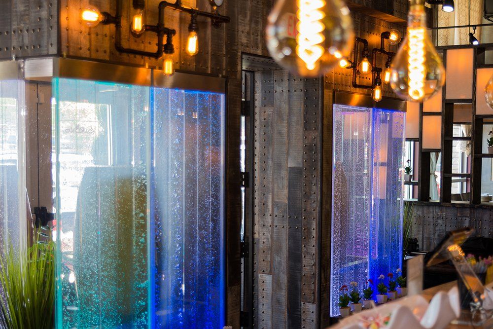 Modern dining room interior at Volcano Steak & Sushi