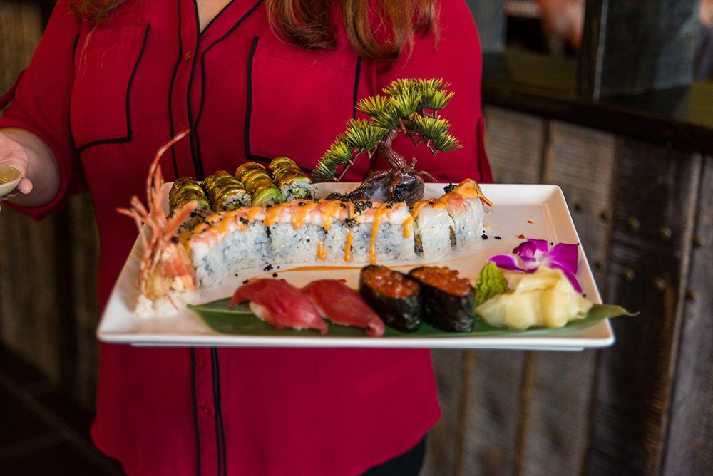 Signature sushi platter served at Volcano Steak & Sushi
