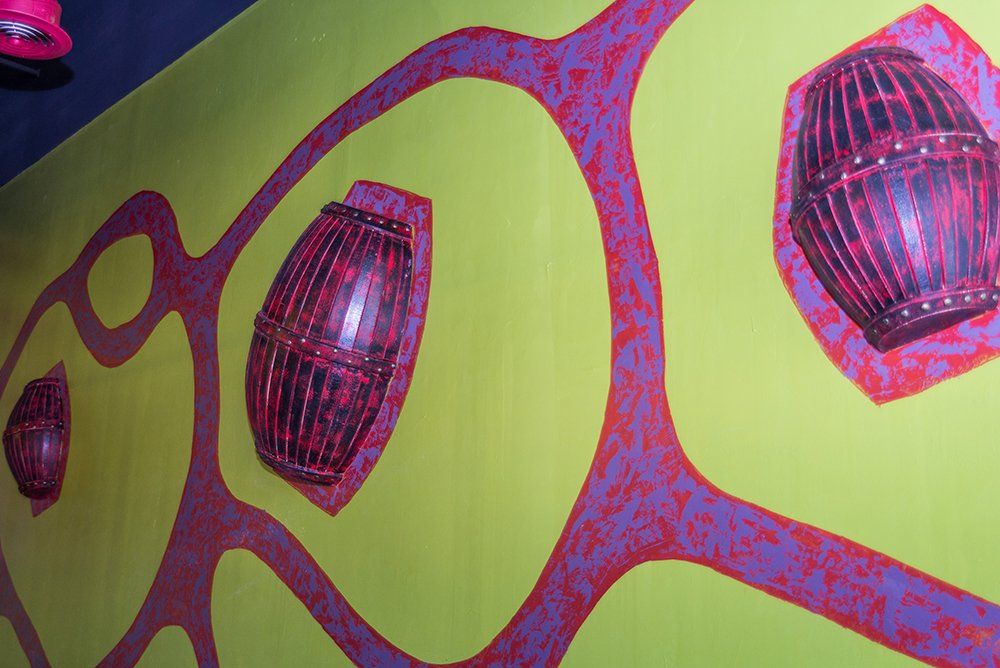 Japanese-inspired wall décor at Volcano Steak & Sushi