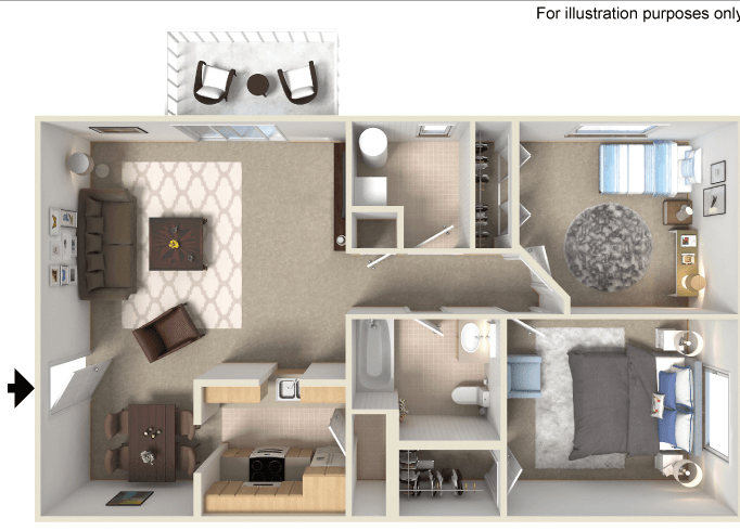 An aerial view of a floor plan of a house.