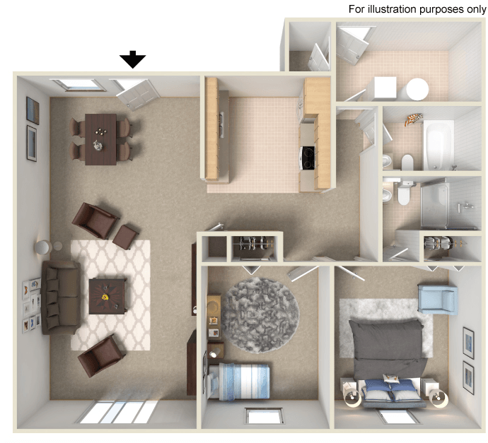 An aerial view of a floor plan of a house