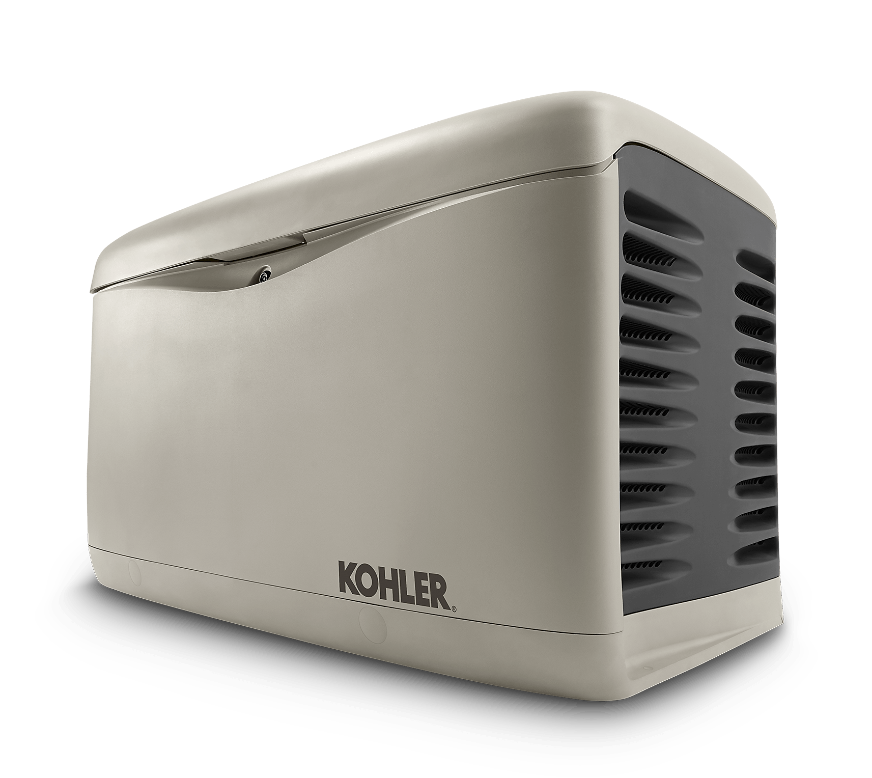 A kohler generator is sitting on a white surface.