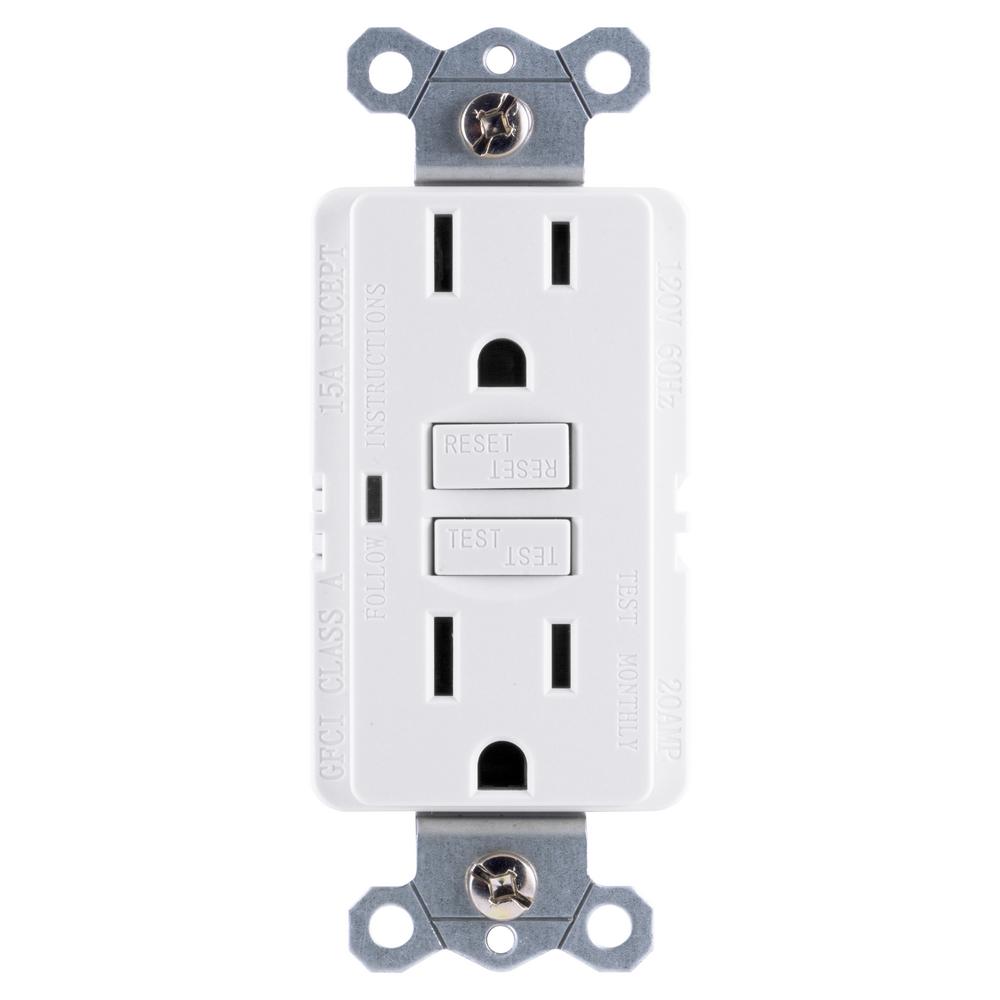A white electrical outlet with two outlets on a white background.