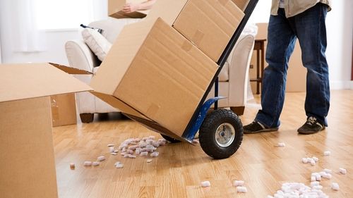 Movers pushing a cart with boxes on it in Gulf Shores, AL