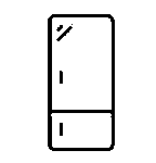 A black and white line icon of a bottom-freezer refrigerator.