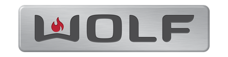 WOLF logo in dark gray letters on a silver background with a red flame in the O