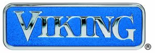 The Viking brand logo: silver text on a textured, rectangular blue background.