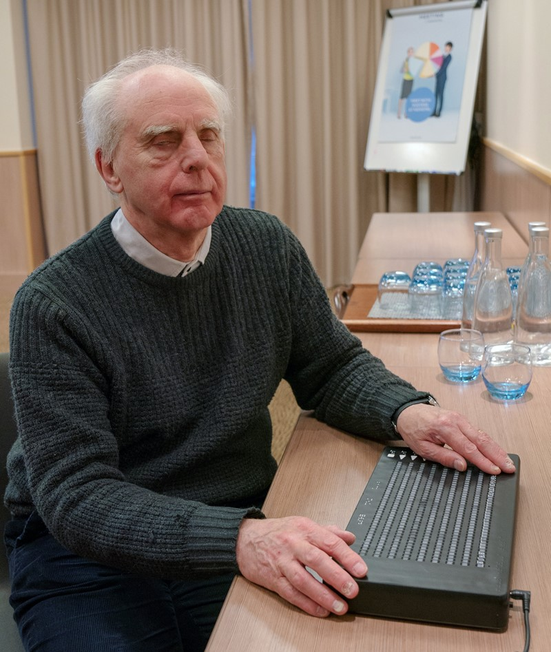 Blind Person at keyboard