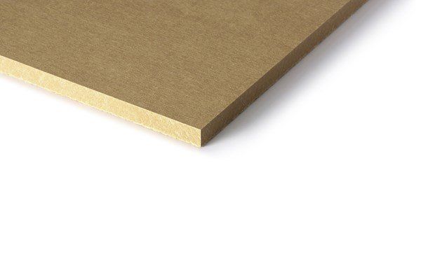 Beige fiberboard corner on a white background.