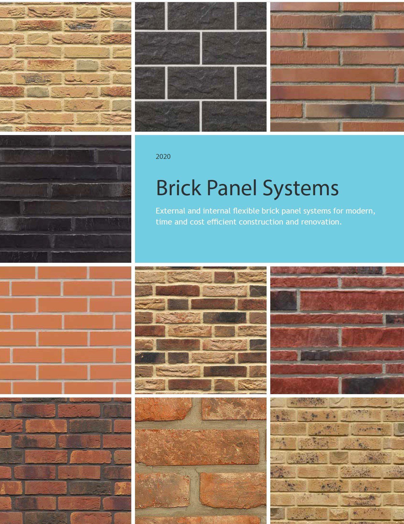 Nine brick panel samples with text: 