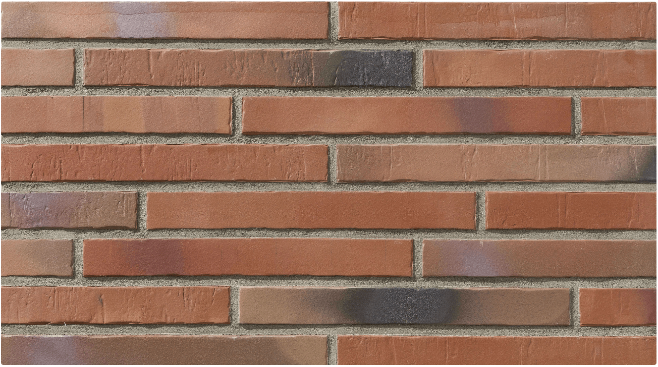 Red and brown brick wall with varied colors and mortar joints.