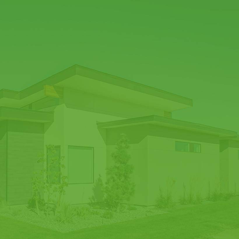 A green background with a silhouette of a house on it.