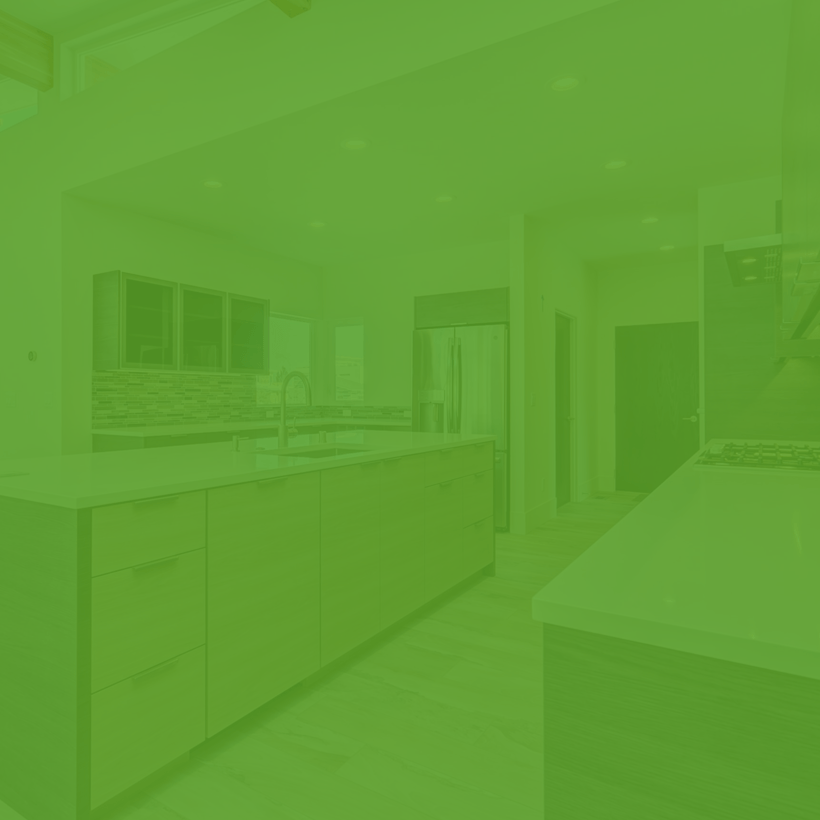 A green background with a kitchen in the background.