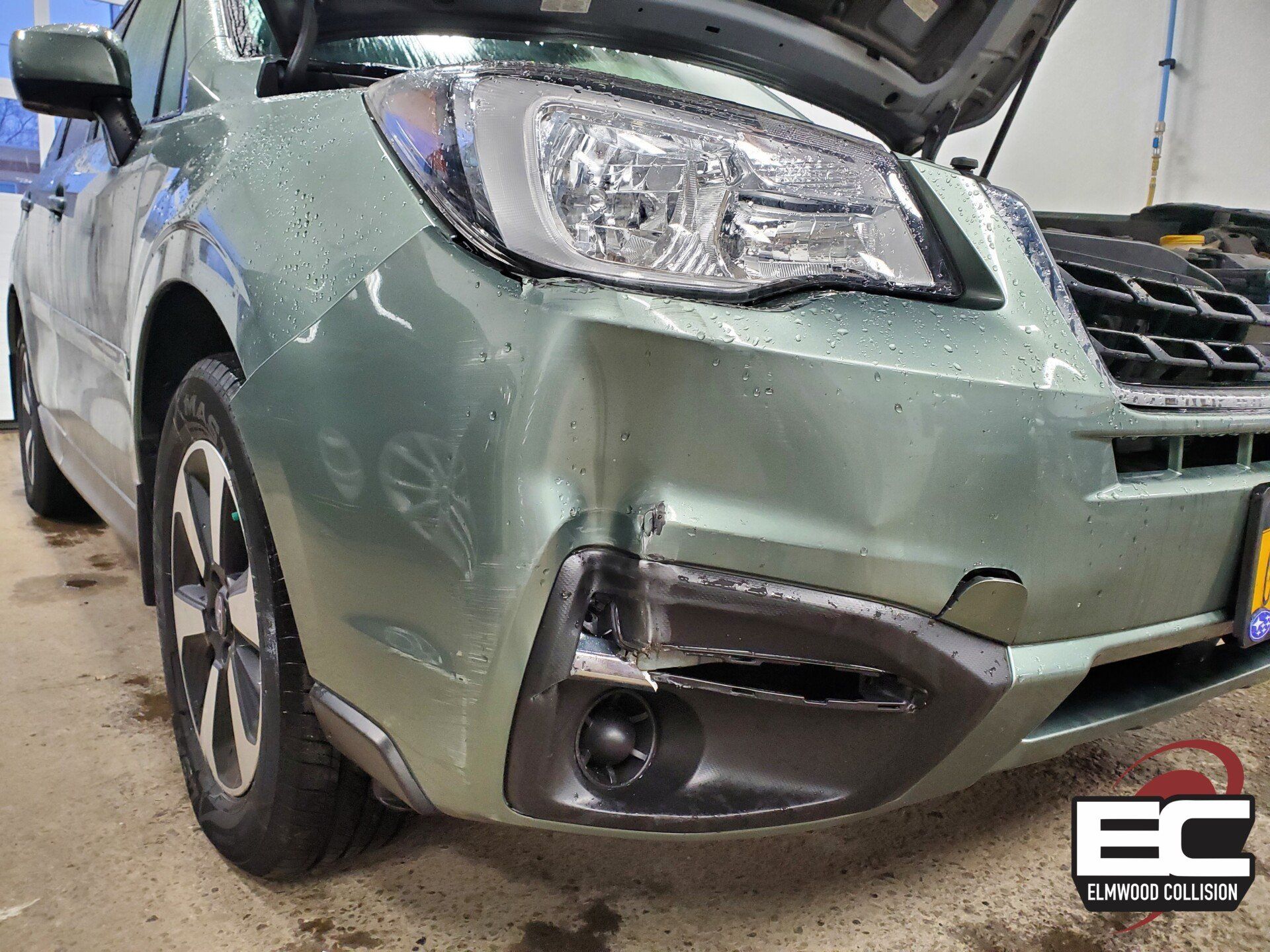 Damaged Bumper at Elmwood Collision for repair work