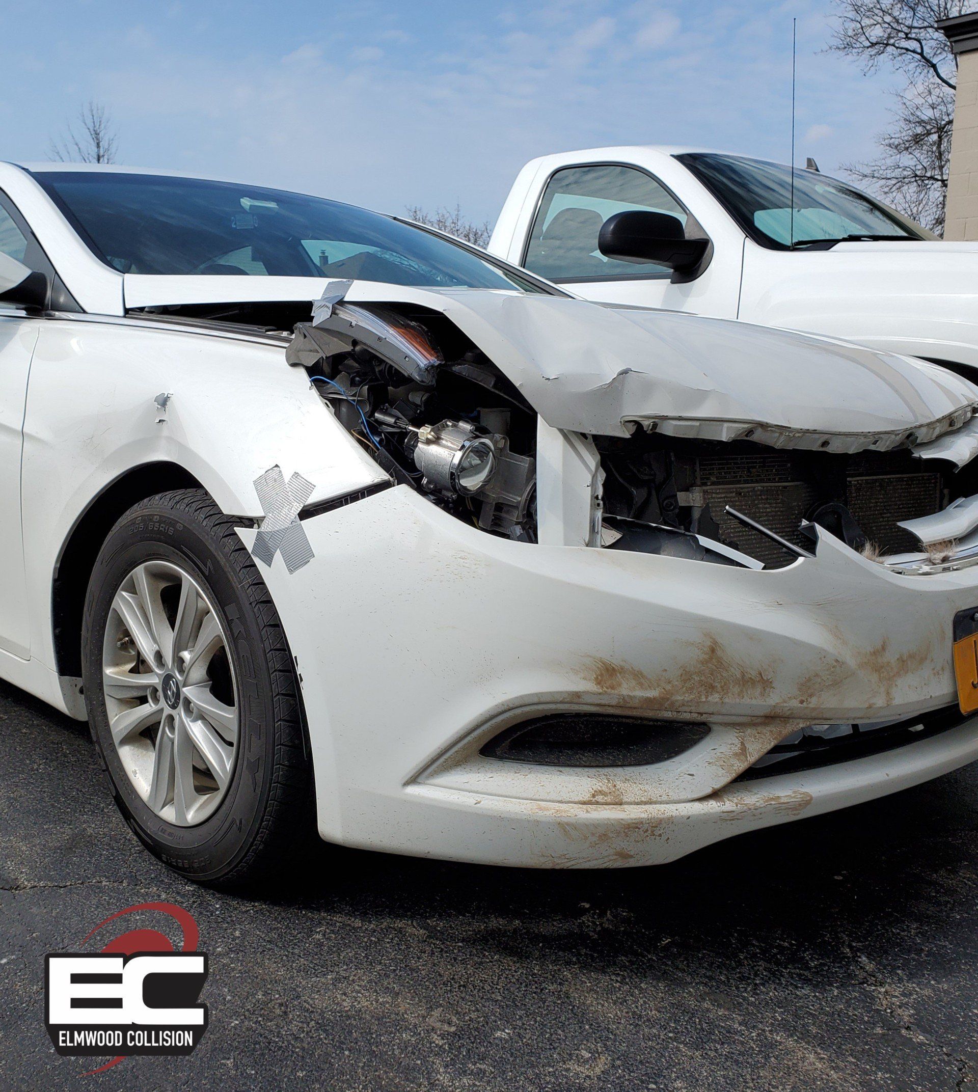 Vehicle damaged by accident at Elmwood Collision for an estimate.
