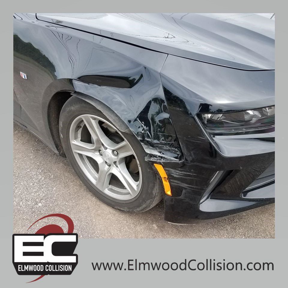 Damaged right fender and bumper.