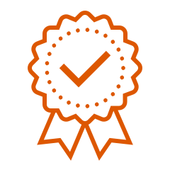 Orange quality badge with checkmark and ribbons.