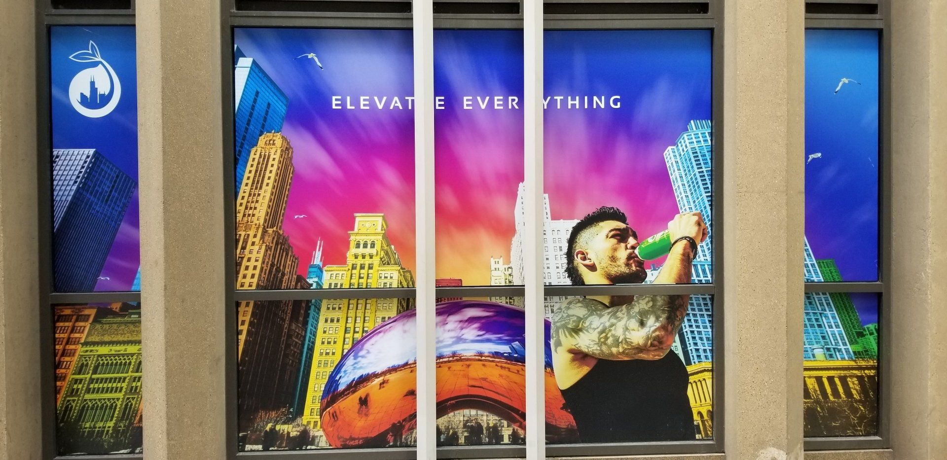 Stop your potential customers dead in their tracks with brilliant window graphics. window graphics of millenium park and chicago skyline
