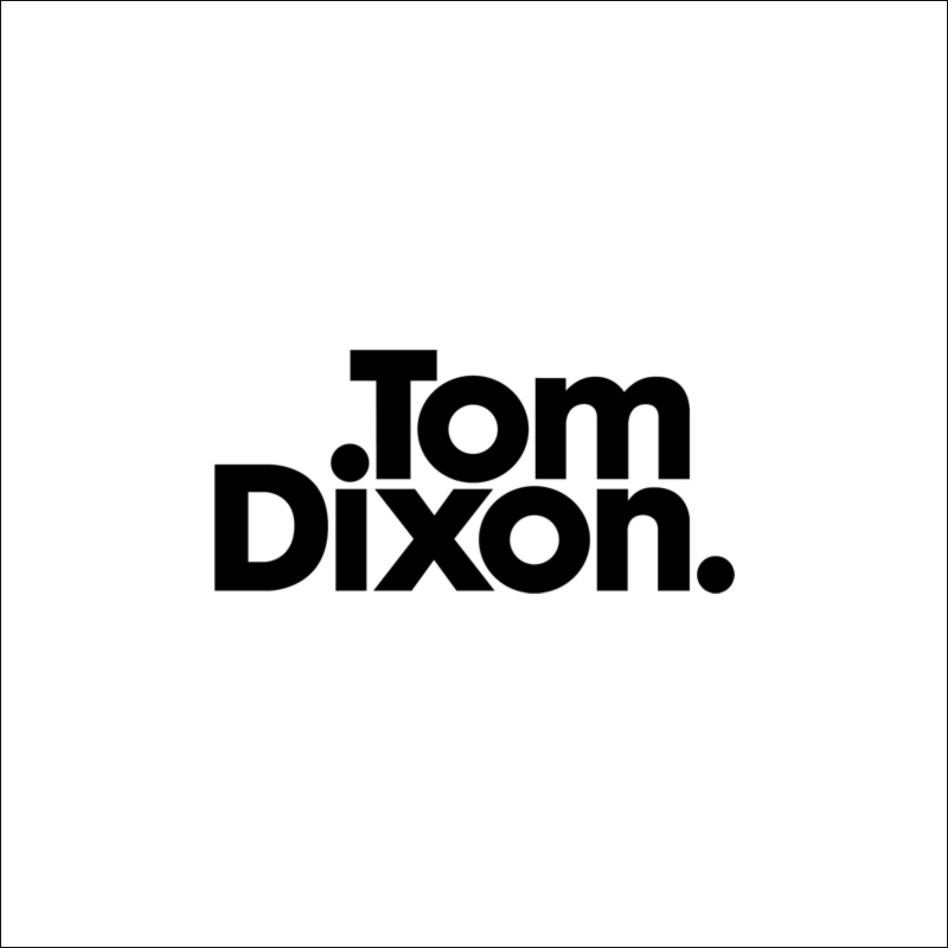 Ein schwarzweißes Logo für Tom Dixon auf weißem Hintergrund.