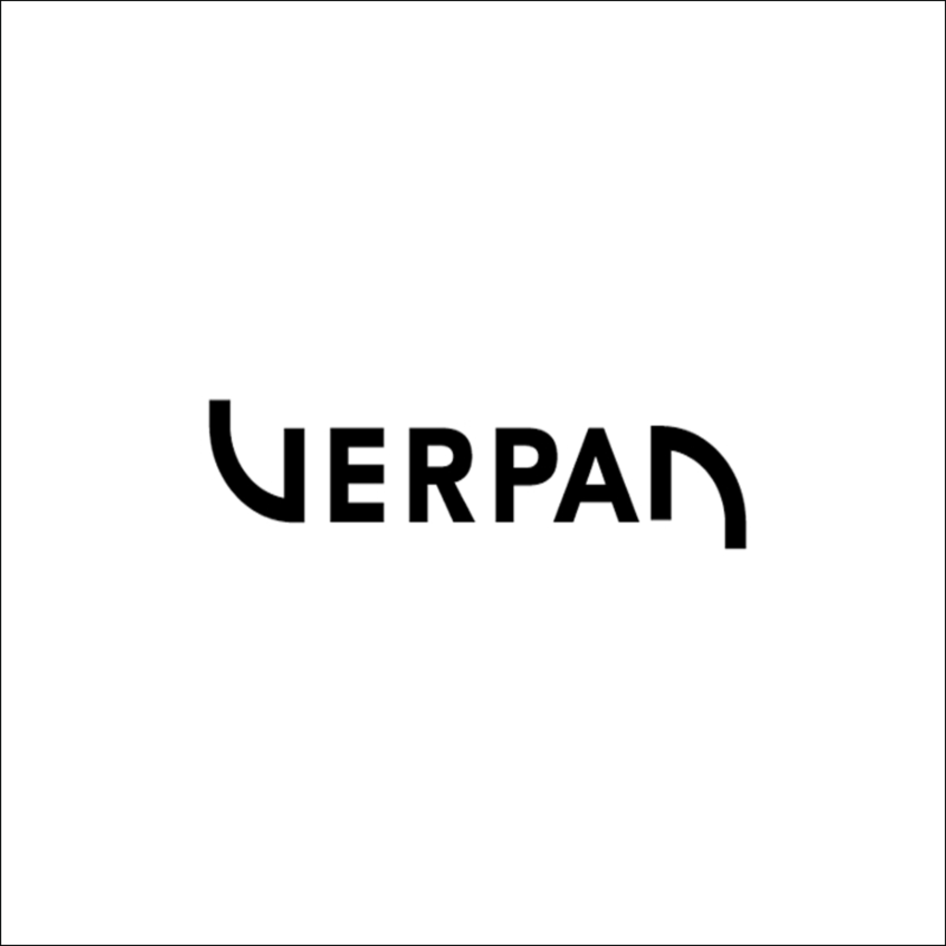 Ein schwarzweißes Logo für Verpan auf weißem Hintergrund.