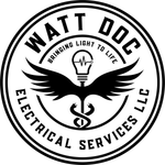 A black and white logo for watt doc electrical services llc.