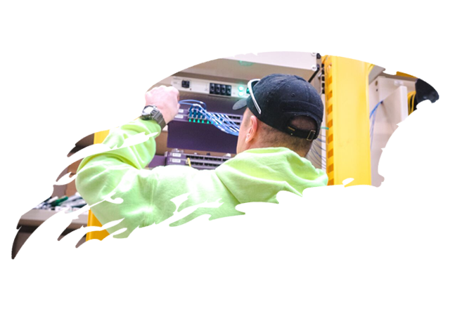 man checking cable