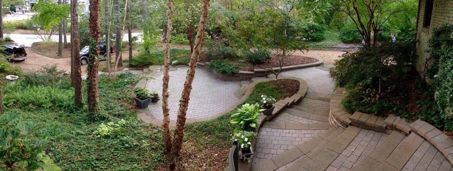Large Open Hardscaped Area With Stone Steps And Multiple Trees — Virginia Beach, VA — Gentle Rain Large Open Hardscaped Area With Stone Steps And Multiple Trees — Virginia Beach, VA — Gentle Rain