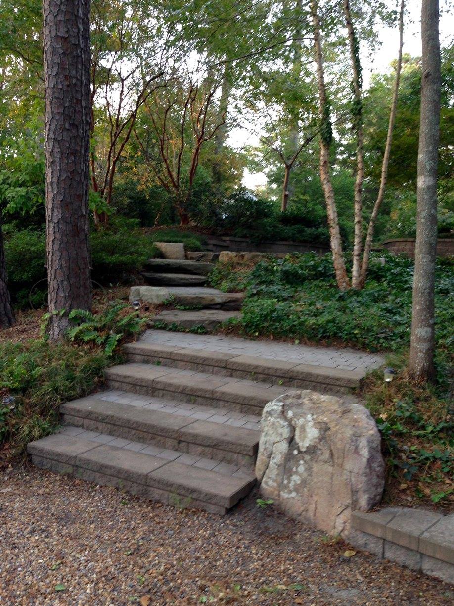 Hardscaped Area With Stone Steps And Multiple Trees — Virginia Beach, VA — Gentle Rain Hardscaped Area With Stone Steps And Multiple Trees — Virginia Beach, VA — Gentle Rain