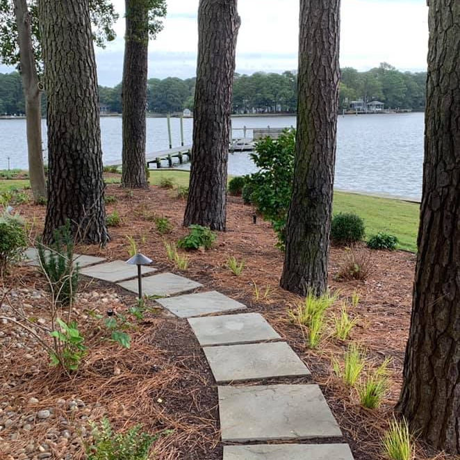Tall Trees Next To Stone Walkway And Water Body — Virginia Beach, VA — Gentle Rain Tall Trees Next To Stone Walkway And Water Body — Virginia Beach, VA — Gentle Rain