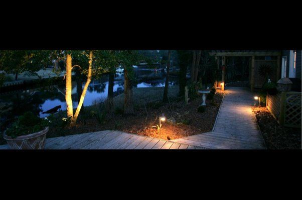 Trees Next To Water Body With Wooden Walkway With Lights — Virginia Beach, VA — Gentle Rain