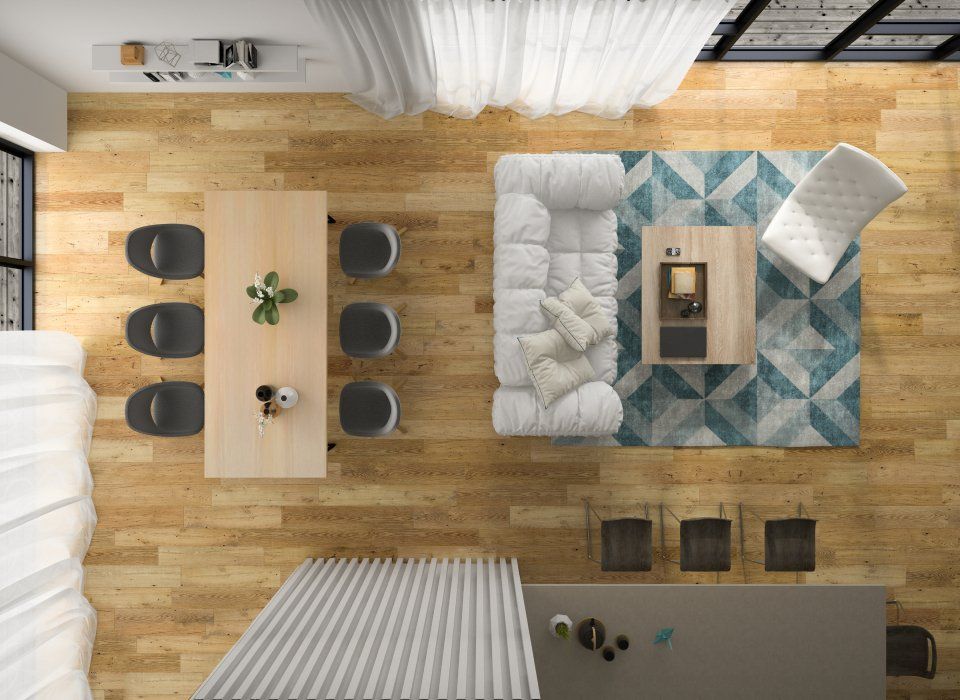 salotto con parquet e mobili moderni