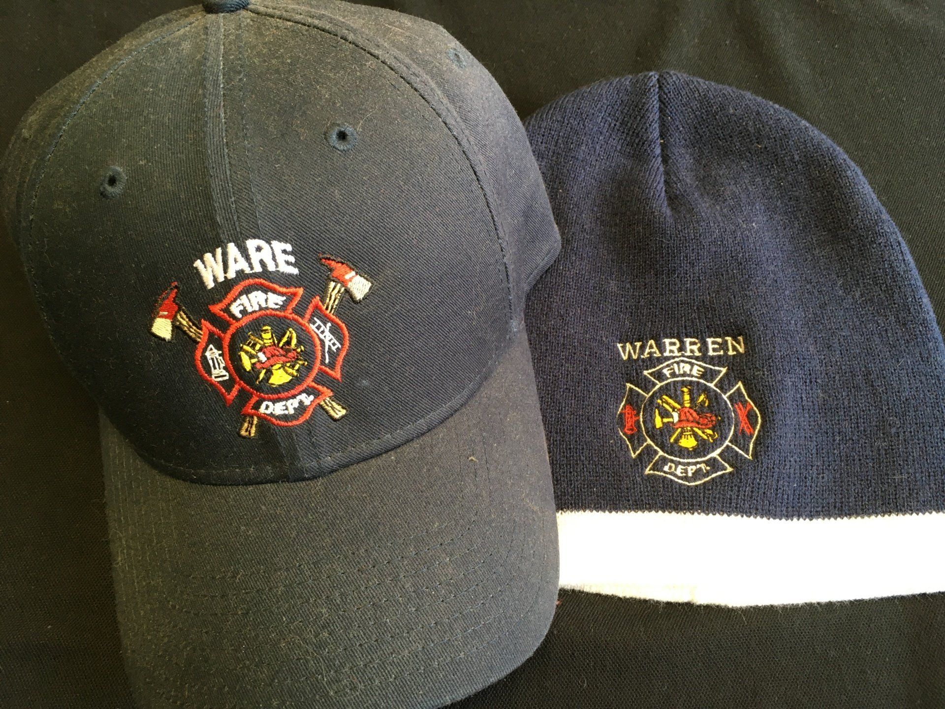 ware fire department embroidered hats
