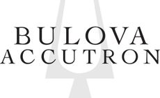 Bulova Accutron logo in black text with a faint gray geometric background shape