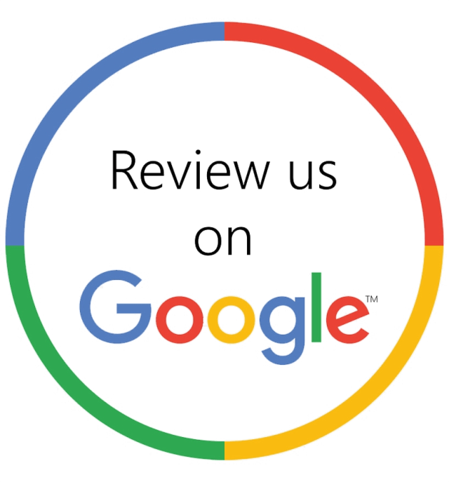 Review us on Google logo inside a multicolor circular border